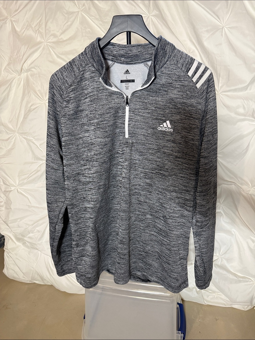 adidas Men's Heather Gray Quarter-Zip Pullover with White Accents